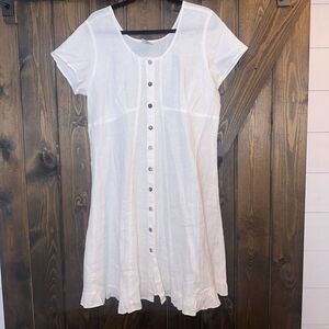 Click White Linen Button-Front Midi Dress